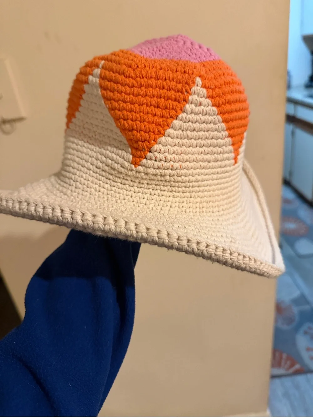 Free People Wide Brim Sun Hat - Cream with Orange & Pink